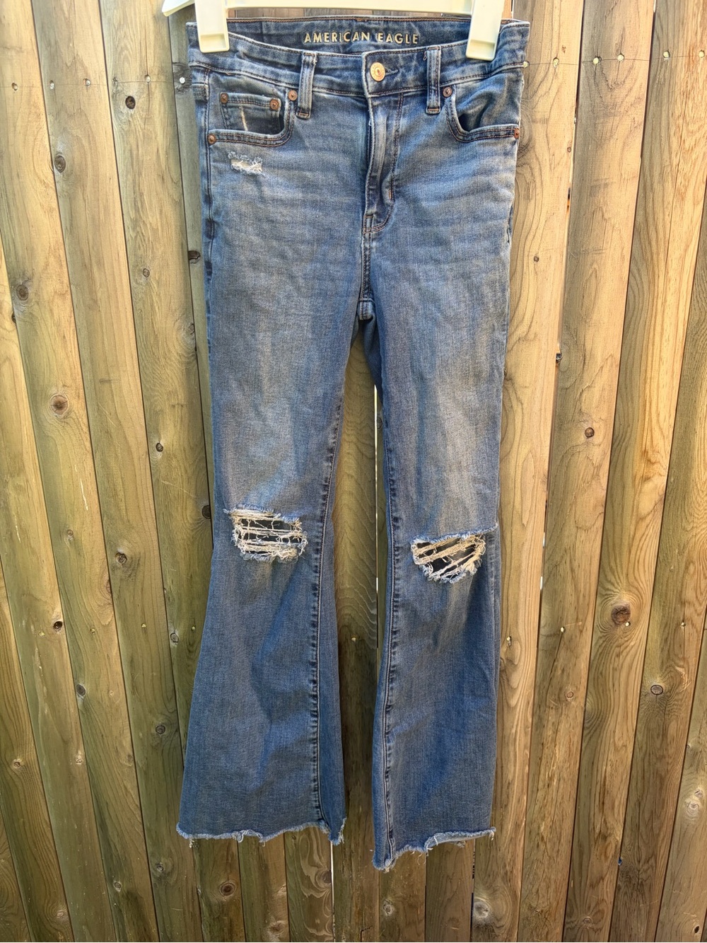 American Eagle Outfitters Women's Distressed Flare Jeans - Blue